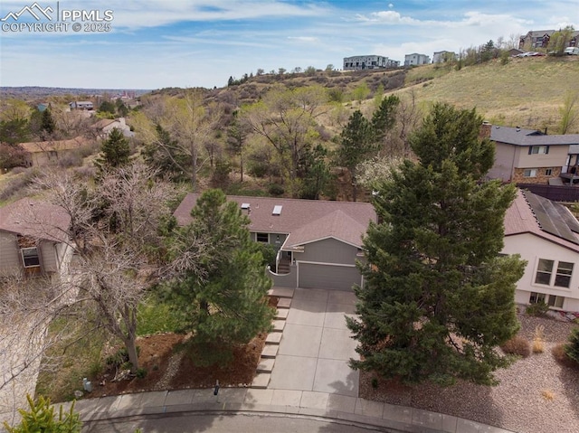 drone / aerial view with a residential view