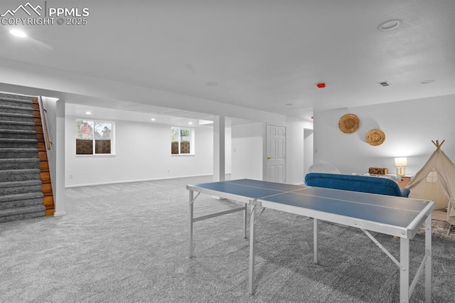 25 High St, Palmer Lake, CO 80133 - game room with carpet flooring, recessed lighting, baseboards, and visible vents