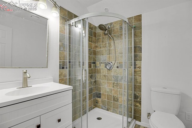 3925 Zurich Dr, Colorado Springs, CO 80920 - bathroom with a shower stall, vanity, and toilet
