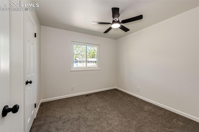 2222 Frontier Dr, Colorado Springs, CO 80911 - empty room featuring a ceiling fan, baseboards, and dark carpet