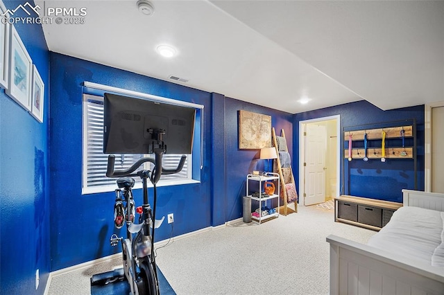 bedroom featuring baseboards, carpet, and visible vents