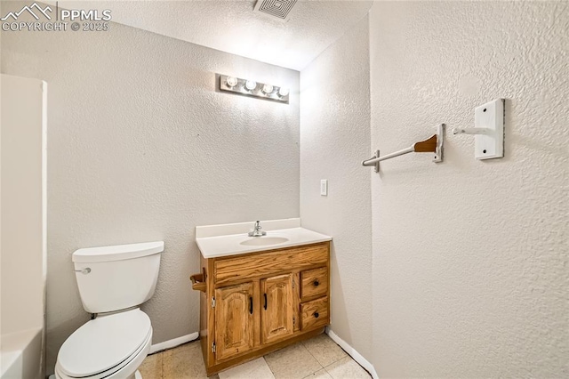 4337 Levi Ln, Colorado Springs, CO 80925 - bathroom featuring visible vents, vanity, toilet, baseboards, and tile patterned floors