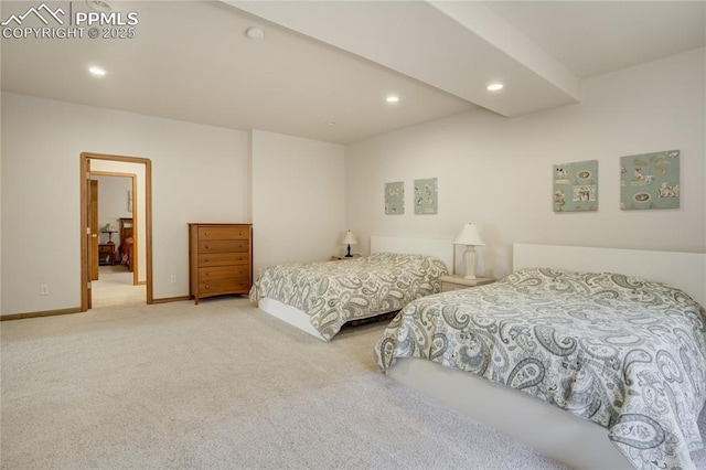 carpeted bedroom with recessed lighting and baseboards