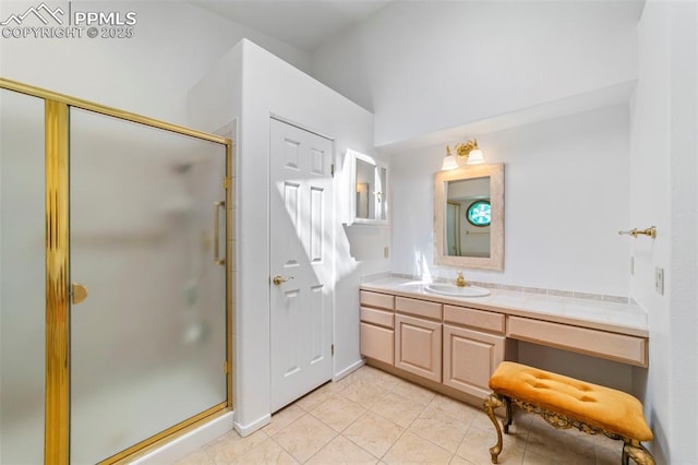 7815 Antigua Pt, Colorado Springs, CO 80920 - full bath featuring a shower stall, tile patterned flooring, and vanity
