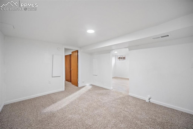 137 N 14th St, Colorado Springs, CO 80904 - finished basement featuring recessed lighting, baseboards, visible vents, and light carpet