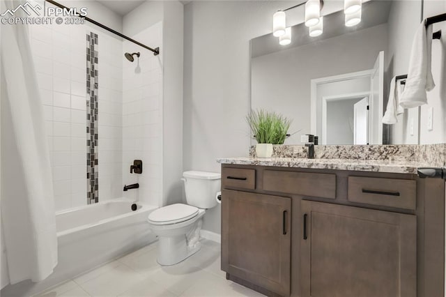 9484 Simper Hts, Colorado Springs, CO 80924 - bathroom with toilet, vanity, tub / shower combination, tile patterned floors, and baseboards