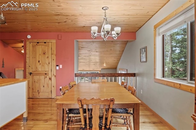 1200 Forest Edge Rd, Woodland Park, CO 80863 - dining space with light wood finished floors, wooden ceiling, a wealth of natural light, and ceiling fan with notable chandelier