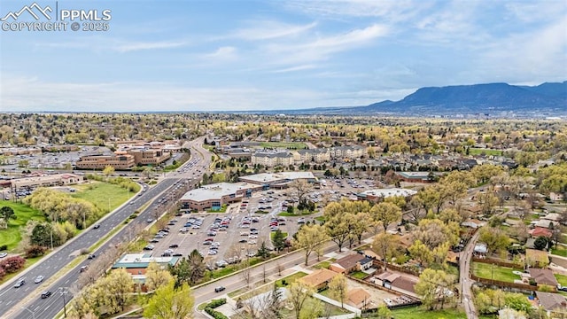 birds eye view of property with a mountain view
