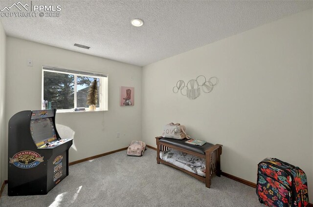 9025 Rochester Dr, Colorado Springs, CO 80920 - living area with carpet, a textured ceiling, and baseboards