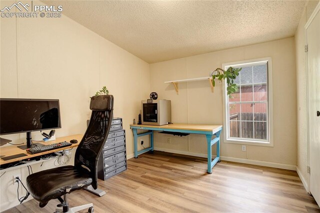 455 Clio Ave, Palmer Lake, CO 80133 - office area featuring light wood-style flooring and a textured ceiling