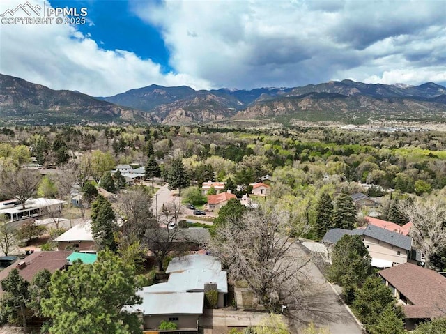 drone / aerial view with a mountain view and a residential view