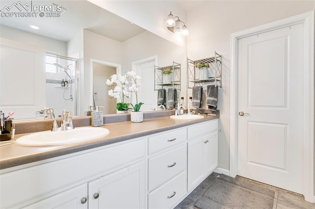 3111 Youngheart Way, Castle Rock, CO 80109 - full bathroom featuring a stall shower and double vanity