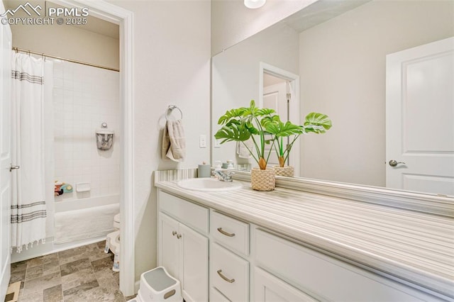3111 Youngheart Way, Castle Rock, CO 80109 - full bath with vanity, shower / bath combination with curtain, toilet, and stone finish floors