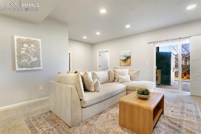 3111 Youngheart Way, Castle Rock, CO 80109 - living area featuring recessed lighting, baseboards, and light colored carpet