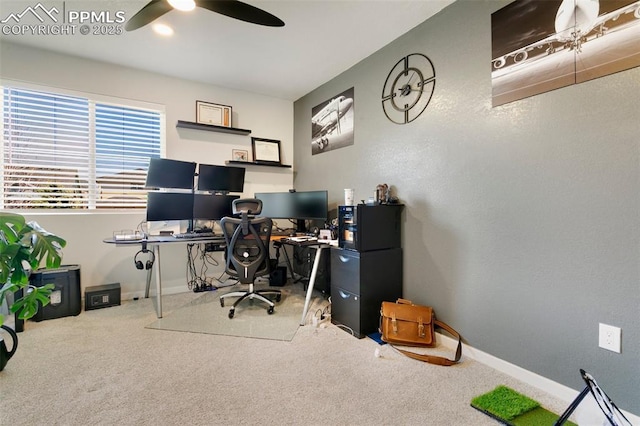 3111 Youngheart Way, Castle Rock, CO 80109 - carpeted home office featuring a ceiling fan and baseboards