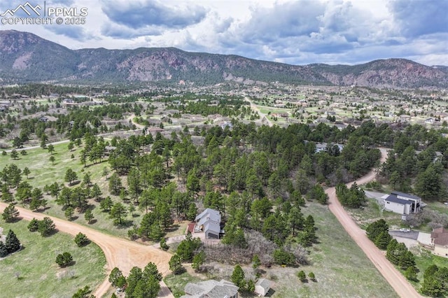 drone / aerial view featuring a mountain view
