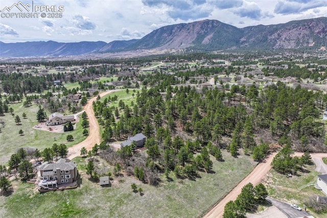 drone / aerial view featuring a mountain view
