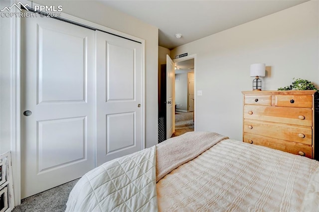carpeted bedroom featuring a closet