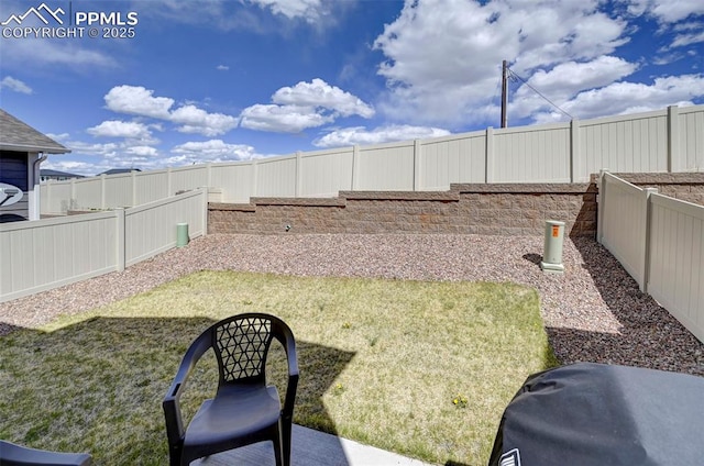 view of yard with a fenced backyard