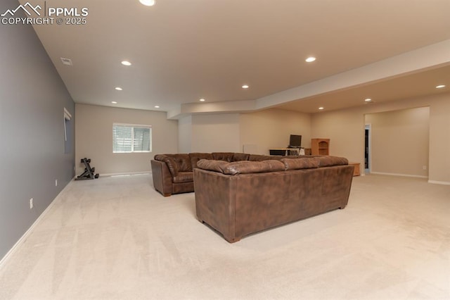 1849 Mud Hen Dr, Colorado Springs, CO 80921 - living room with light colored carpet, recessed lighting, and baseboards