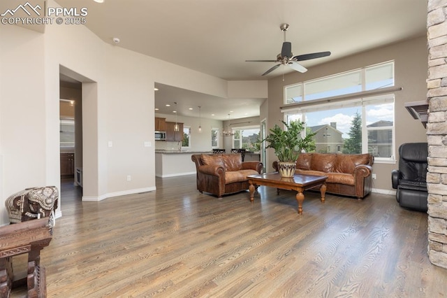 1849 Mud Hen Dr, Colorado Springs, CO 80921 - living room with a ceiling fan, wood finished floors, baseboards, and recessed lighting