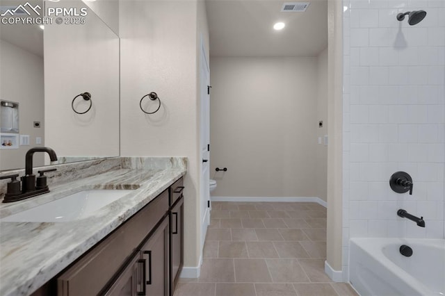 16990 Early Light Dr, Colorado Springs, CO 80908 - full bath with vanity, toilet, tile patterned floors, shower / bathing tub combination, and visible vents