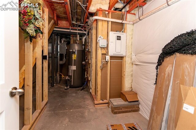 utilities with water heater and electric panel