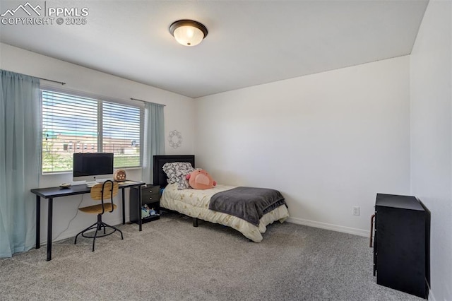 bedroom with baseboards and carpet flooring