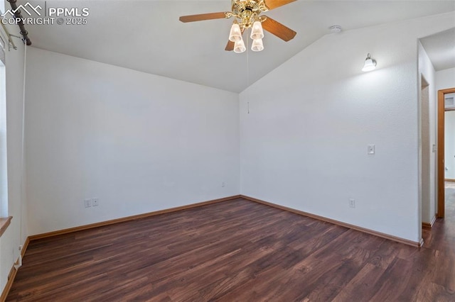 6151 Pine Hill Dr, Colorado Springs, CO 80918 - empty room with wood finished floors, baseboards, ceiling fan, and lofted ceiling