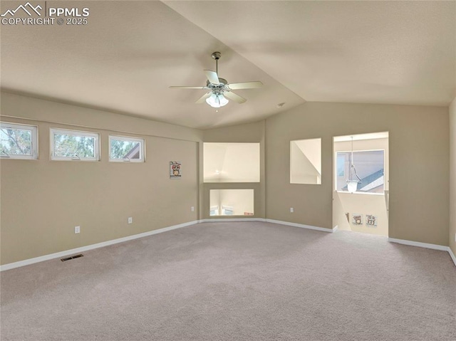 2174 Alpine Shadows Vw, Colorado Springs, CO 80919 - carpeted empty room with a ceiling fan, lofted ceiling, and baseboards