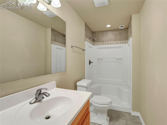 2174 Alpine Shadows Vw, Colorado Springs, CO 80919 - bathroom featuring tile patterned floors, a shower, toilet, and vanity