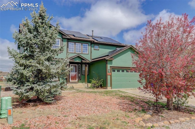 7884 Gladwater Rd, Peyton, CO 80831 - craftsman-style house with concrete driveway, an attached garage, and solar panels
