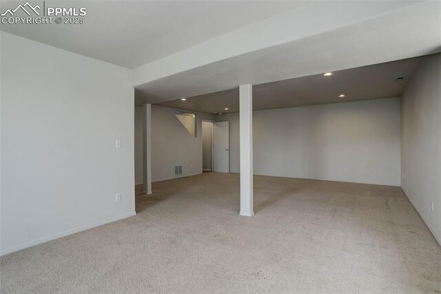 7884 Gladwater Rd, Peyton, CO 80831 - finished below grade area with carpet floors, recessed lighting, and visible vents