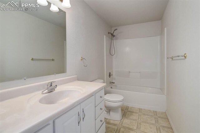 7884 Gladwater Rd, Peyton, CO 80831 - bathroom featuring toilet, tile patterned floors, shower / washtub combination, and vanity