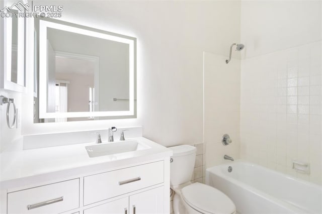 full bathroom with toilet, tub / shower combination, and vanity