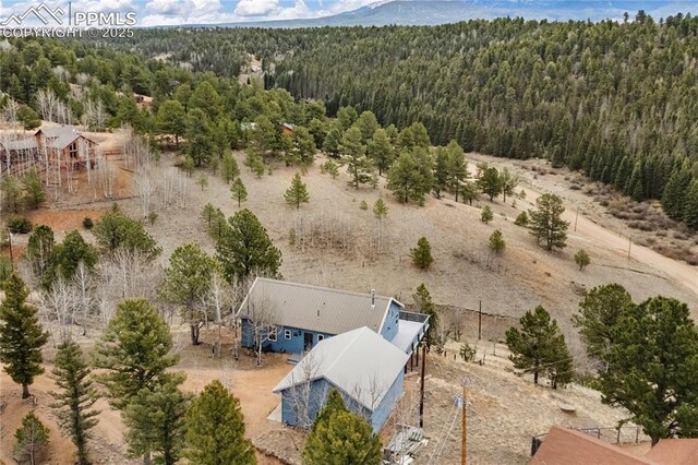 3543 Blue Mesa Dr, Divide, CO 80814 - aerial view of sparsely populated area featuring a heavily wooded area and a mountain backdrop