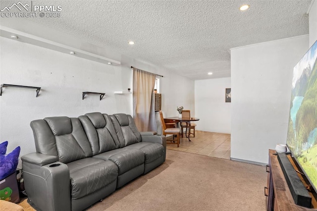 2246 Bison Dr, Colorado Springs, CO 80911 - tiled living area with carpet, recessed lighting, and a textured ceiling