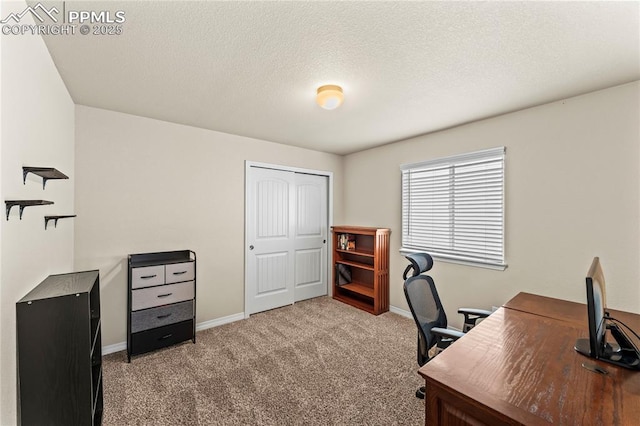 6647 Weiser Dr, Colorado Springs, CO 80925 - office featuring baseboards, carpet flooring, and a textured ceiling