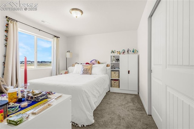 bedroom featuring visible vents, baseboards, and carpet floors
