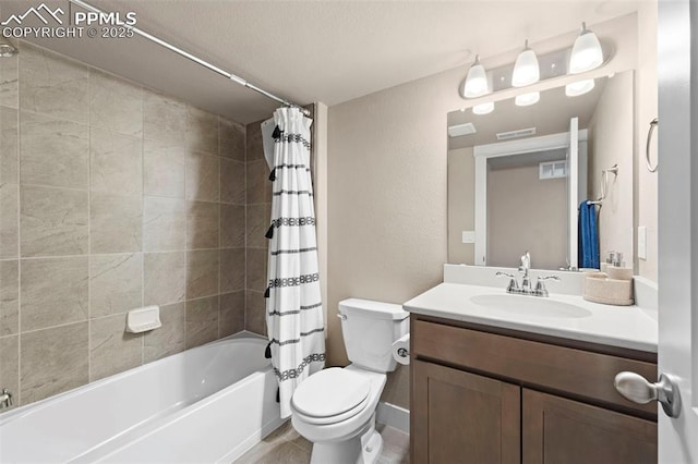 2972 Namib Dr, Colorado Springs, CO 80939 - bathroom featuring vanity, shower / bath combo with shower curtain, toilet, and visible vents