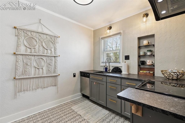 1415 E Boulder St, Colorado Springs, CO 80909 - bar featuring stainless steel dishwasher, baseboards, ornamental molding, and a sink