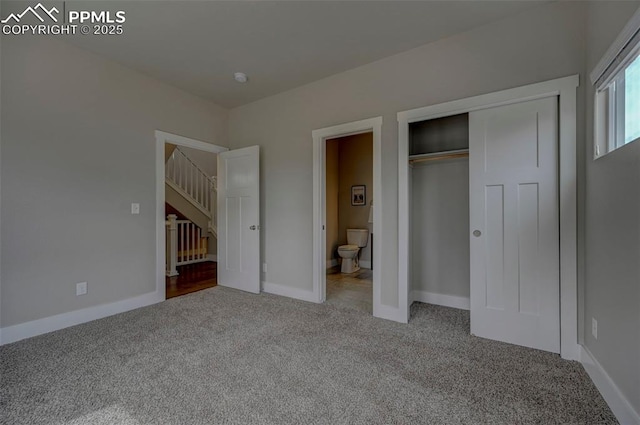 275 Eclipse Dr, Colorado Springs, CO 80905 - unfurnished bedroom featuring carpet flooring, a closet, baseboards, and ensuite bathroom