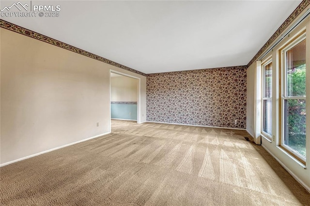 10 Gold Coin Ct, Colorado Springs, CO 80919 - spare room with wallpapered walls, light carpet, and baseboards