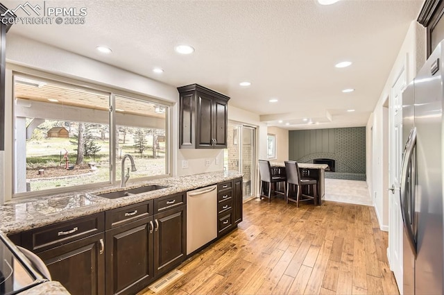 kitchen featuring light wood-style floors, a sink, a healthy amount of sunlight, and stainless steel appliances