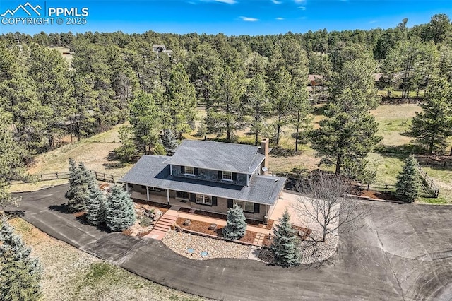 aerial view with a forest view