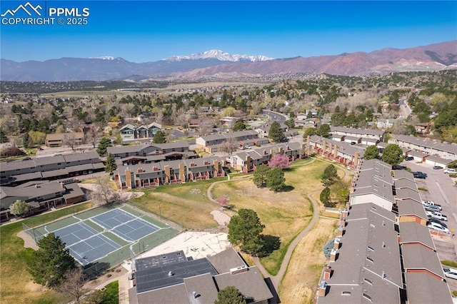 bird's eye view with a mountain view and a residential view