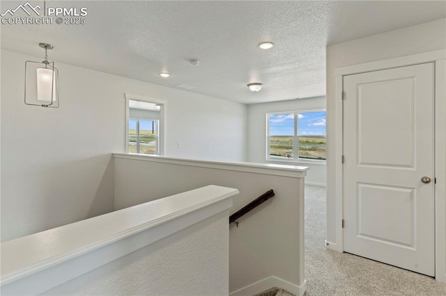 9803 Blaurock Dr, Fountain, CO 80817 - corridor with plenty of natural light, a textured ceiling, light carpet, and an upstairs landing