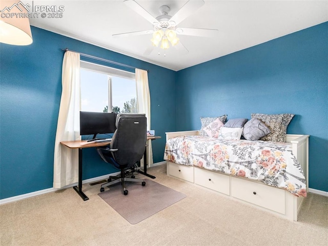 5346 Gentle Wind Rd, Colorado Springs, CO 80922 - carpeted bedroom with baseboards, an office area, and ceiling fan
