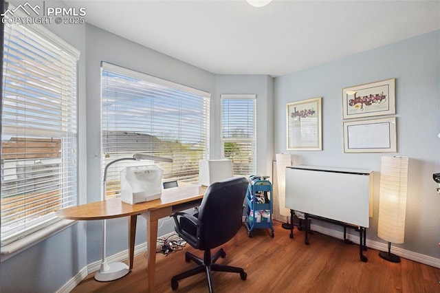 office featuring baseboards, plenty of natural light, and wood finished floors