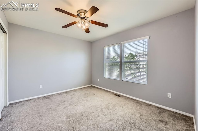 7824 Bengali Ln, Colorado Springs, CO 80923 - carpeted empty room with ceiling fan, visible vents, and baseboards